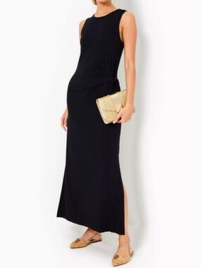 Lilly Pulitzer Bryson Black Side-Knot Maxi Dress XS